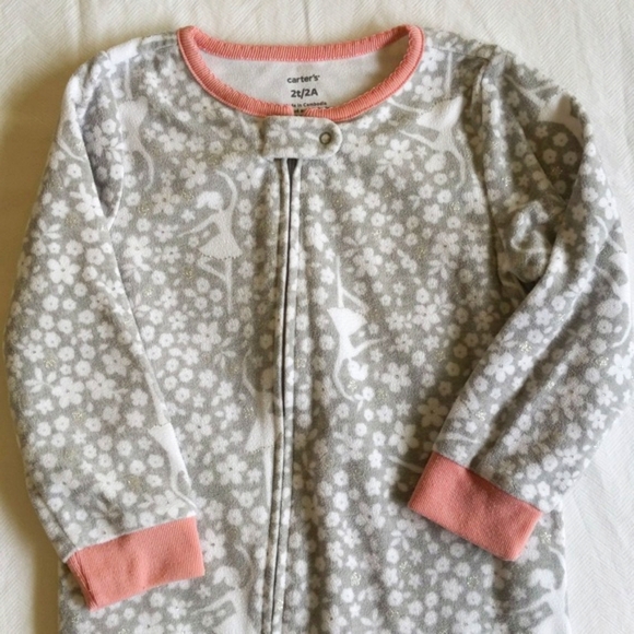 carter's silver ballerina fleece zipper footie sleeper pajamas 2T toddler girls - Picture 5 of 7